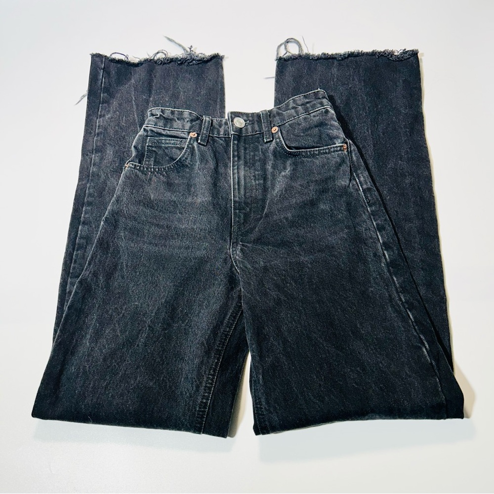 Zara Black Washed Wide-Leg Jeans